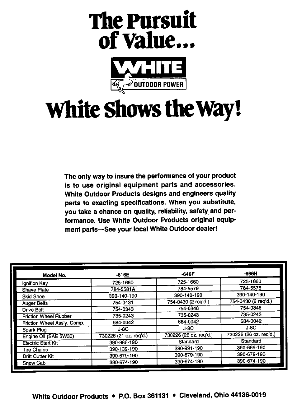 The pursuit of value, White ^loivs thewsciy | MTD White 315E646F190 User Manual | Page 24 / 24