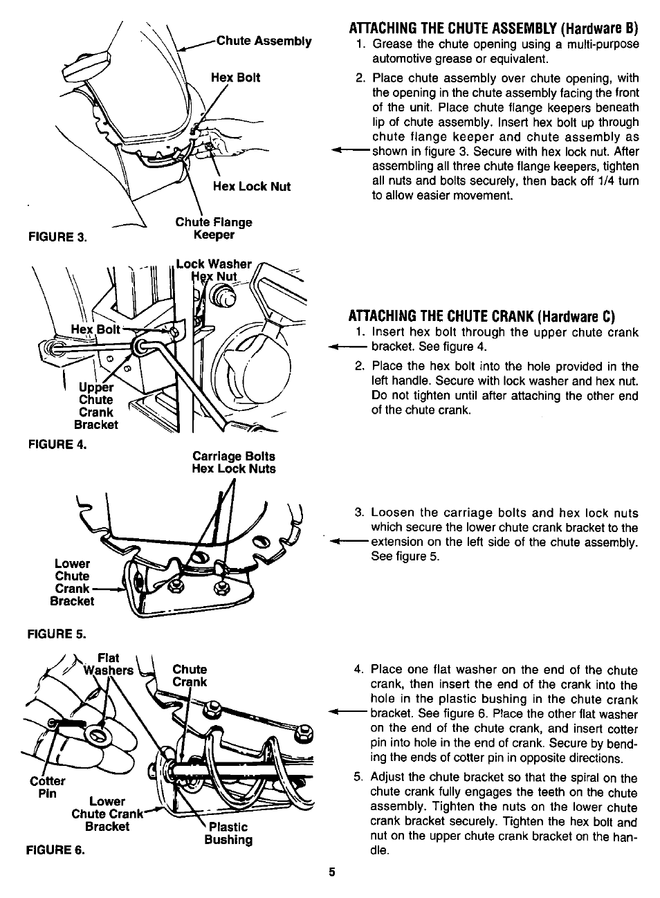 Ahaching the chute assembly (hardware b), Ahaching the chute crank (hardware c) | MTD White 315E646F190 User Manual | Page 5 / 24