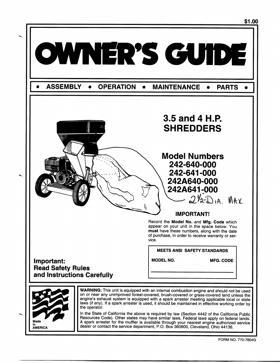 MTD 242A641-000 User Manual | 12 pages