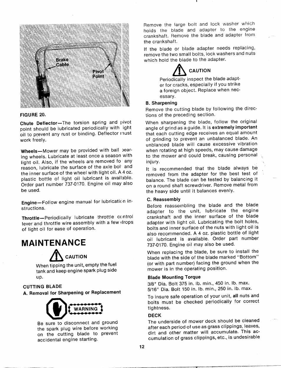 Maintenance | MTD 113-080A User Manual | Page 12 / 16