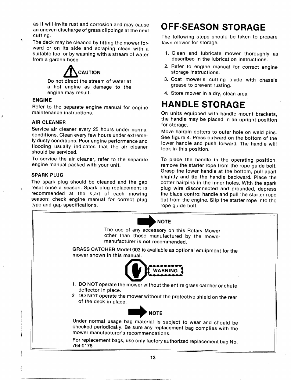 Off-season storage, Handle storage | MTD 113-080A User Manual | Page 13 / 16