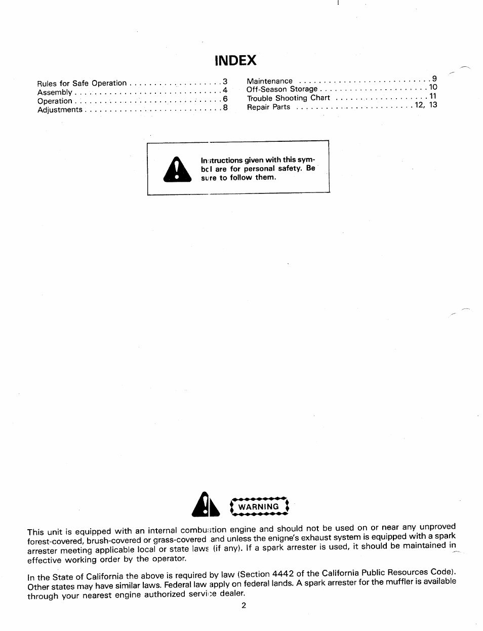 Index | MTD 240-650-000 User Manual | Page 2 / 16