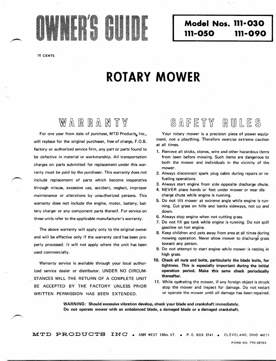 MTD 111-050 User Manual | 4 pages