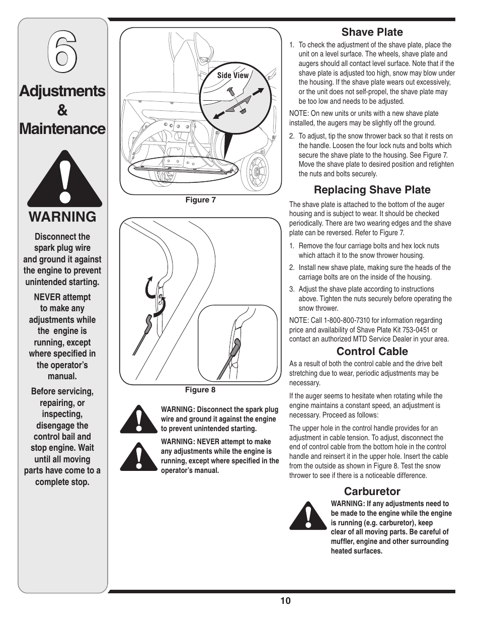 Adjustments & maintenance, Warning | MTD 235 User Manual | Page 10 / 20