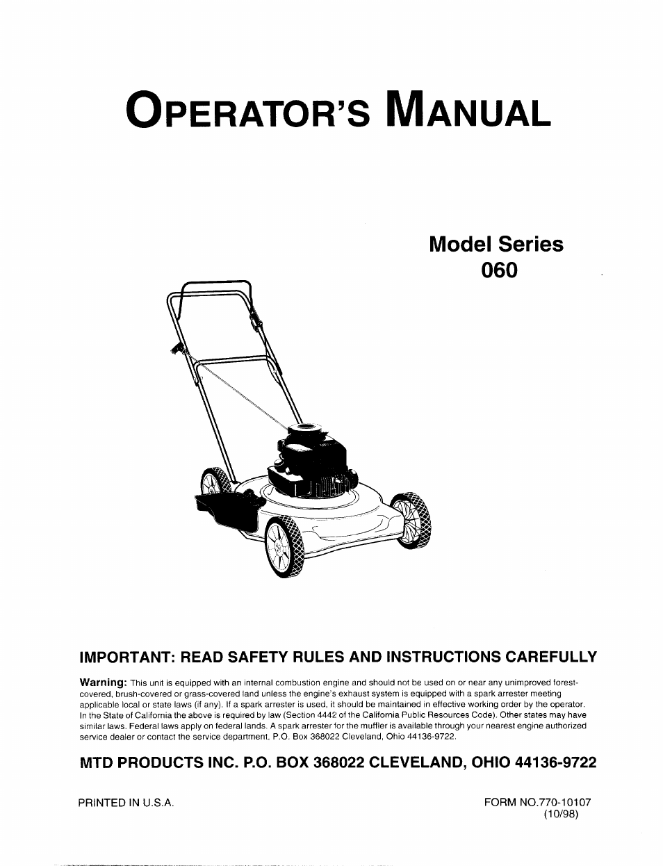 MTD 060 Series User Manual | 20 pages