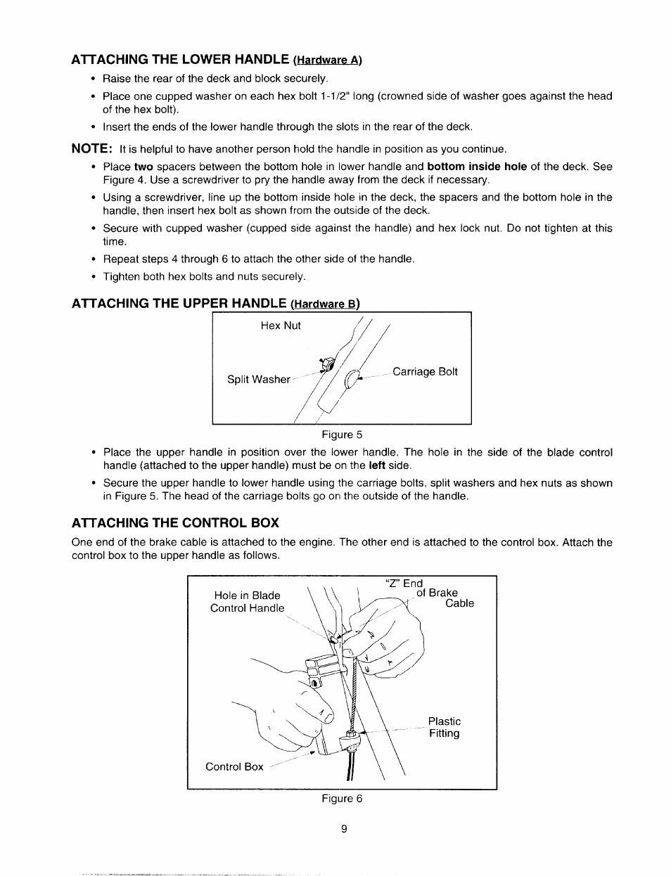 Attaching the lower handle (hardware a), Attaching the upper handle (hardware b), Attaching the control box | MTD 060 Series User Manual | Page 9 / 20