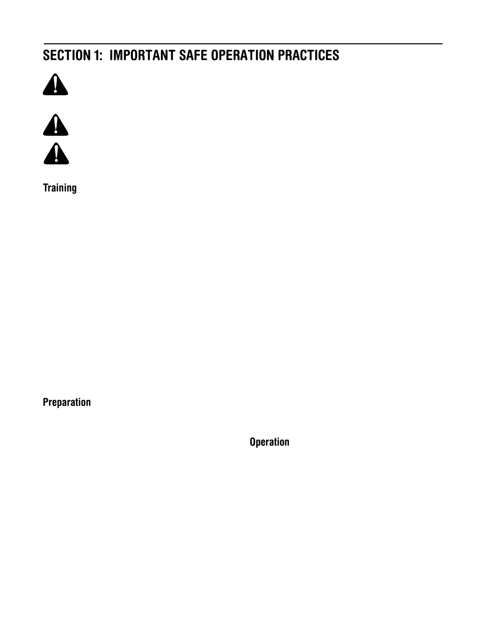 Training, Preparation, Operation | MTD Series 140 thru 152 User Manual | Page 3 / 16
