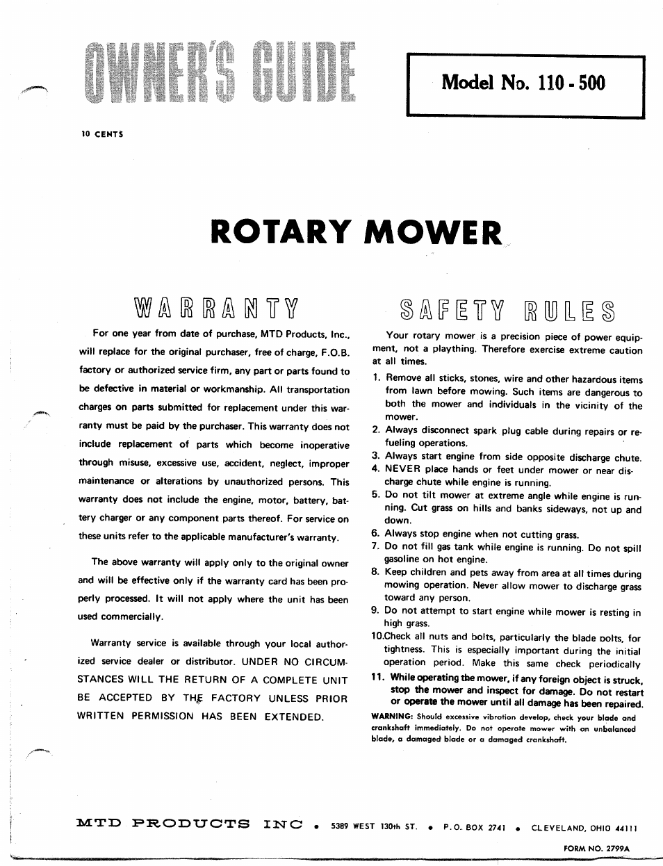 MTD 110-500 User Manual | 4 pages