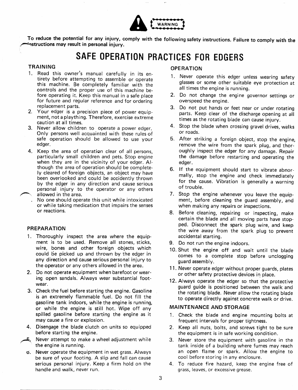 Safe operation practices for edgers | MTD 24596-8 User Manual | Page 3 / 12