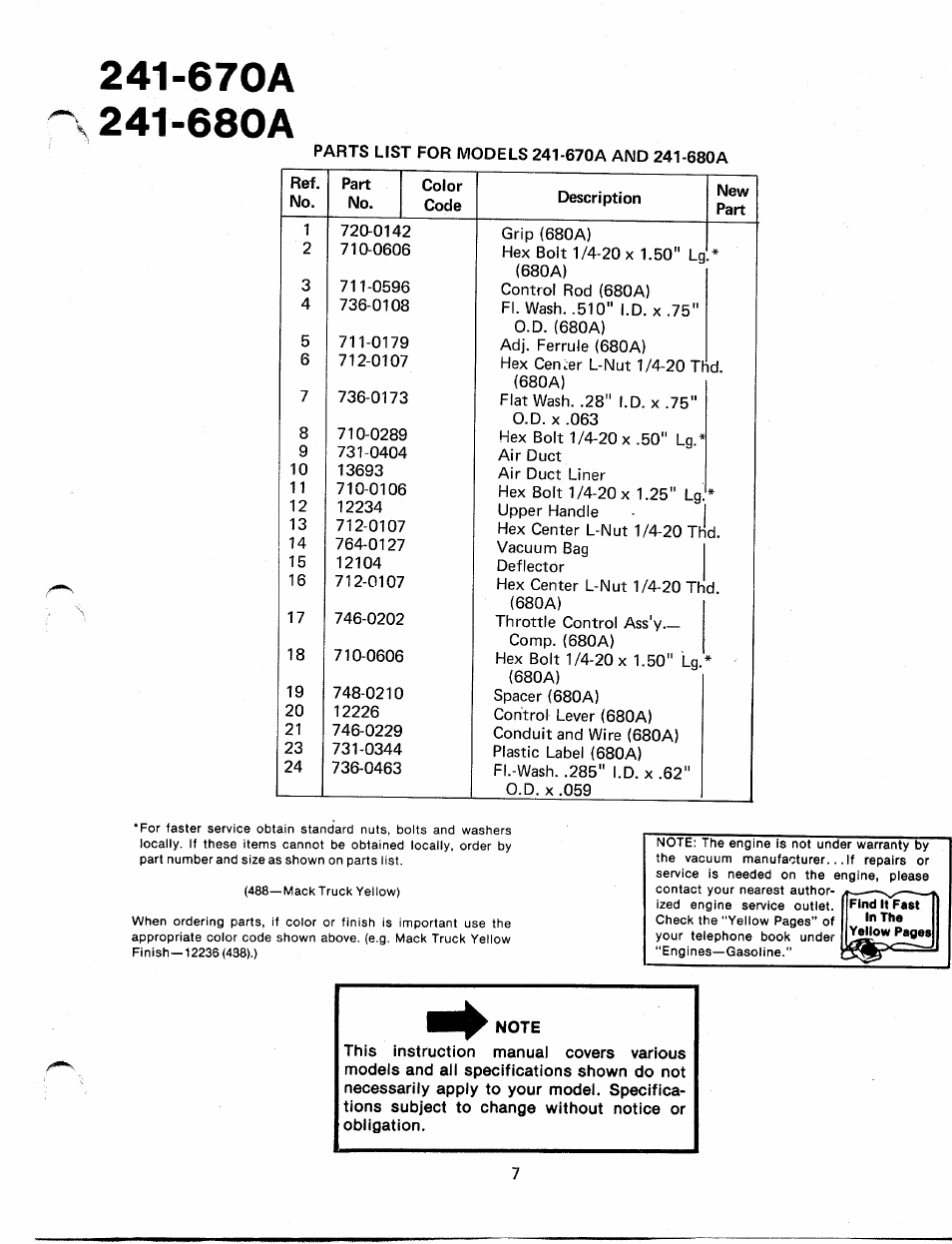 Note | MTD 241-670A User Manual | Page 7 / 12