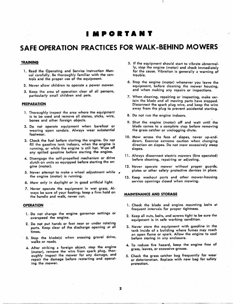 Safe operation practices for walk-behind mowers | MTD 114-100A User Manual | Page 2 / 9