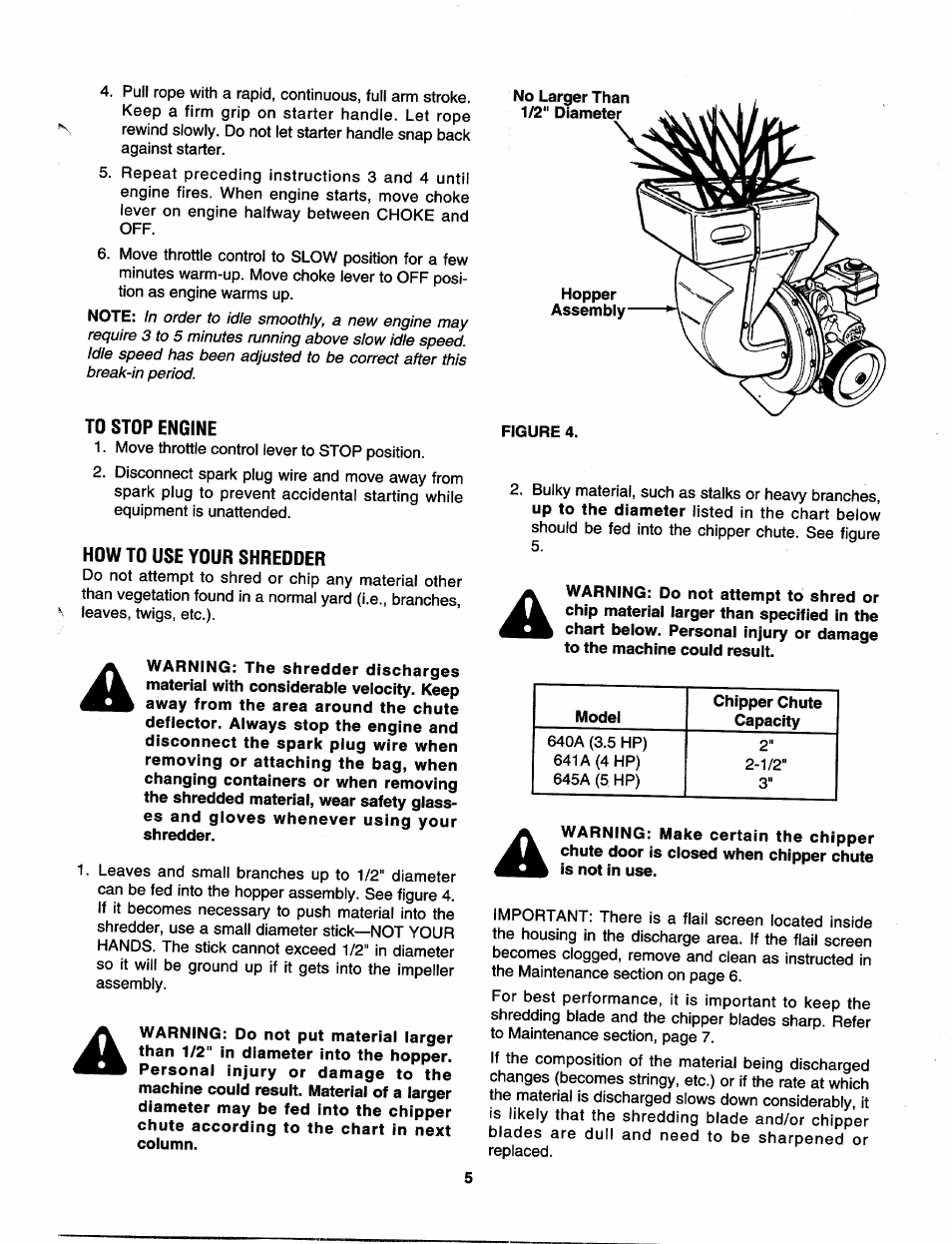 To stop engine, How to use your shredder | MTD 640A thru 645A User Manual | Page 5 / 12