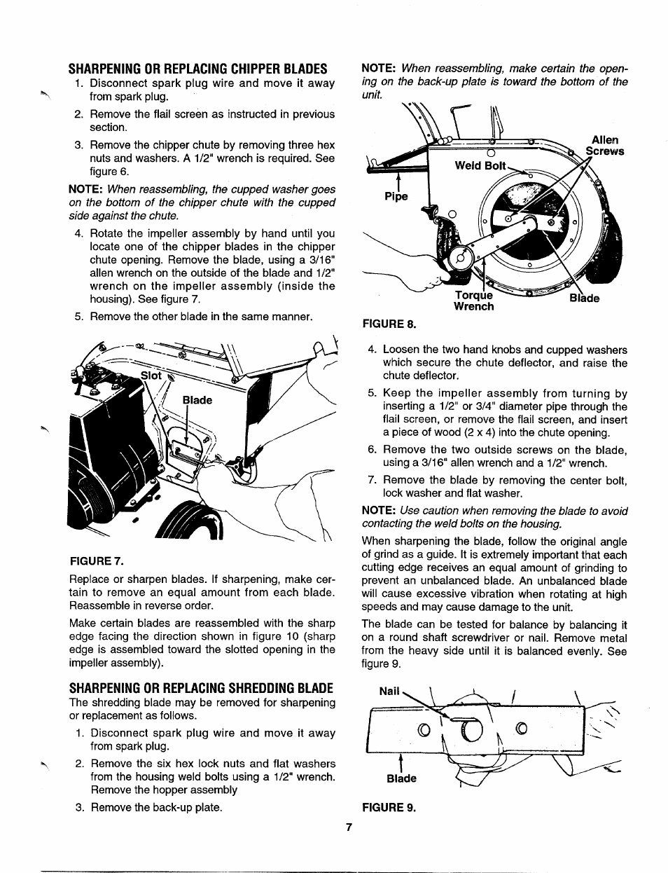 Sharpening or replacing chipper blades, Sharpening or replacing shredding blade | MTD 640A thru 645A User Manual | Page 7 / 12