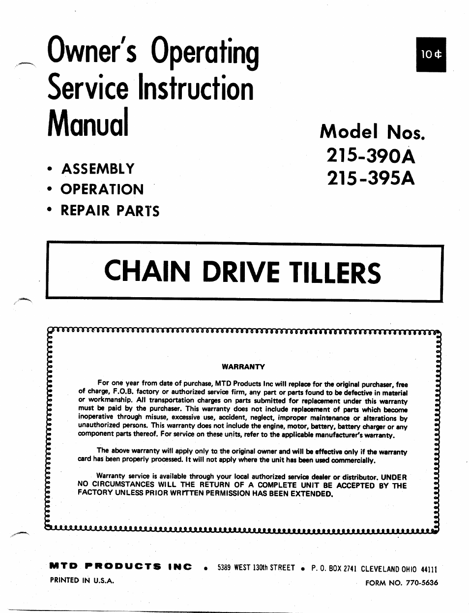 MTD 215-395A User Manual | 16 pages