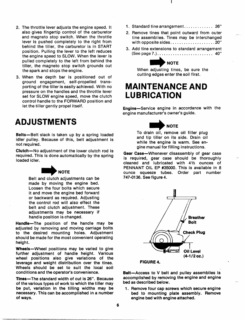 Adjustments, Maintenance and lubrication | MTD 219-100A User Manual | Page 6 / 20