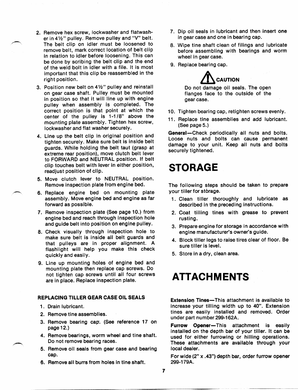 Storage, Attachments | MTD 219-100A User Manual | Page 7 / 20