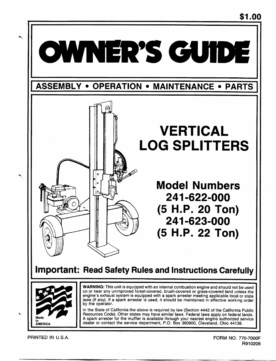 MTD 241-622-000 User Manual | 20 pages