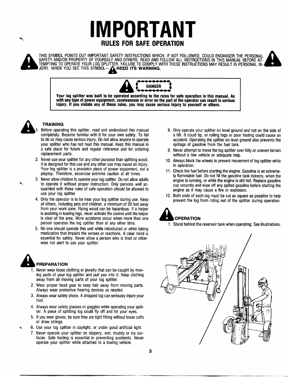 Important, Ac danger | MTD 241-622-000 User Manual | Page 3 / 20