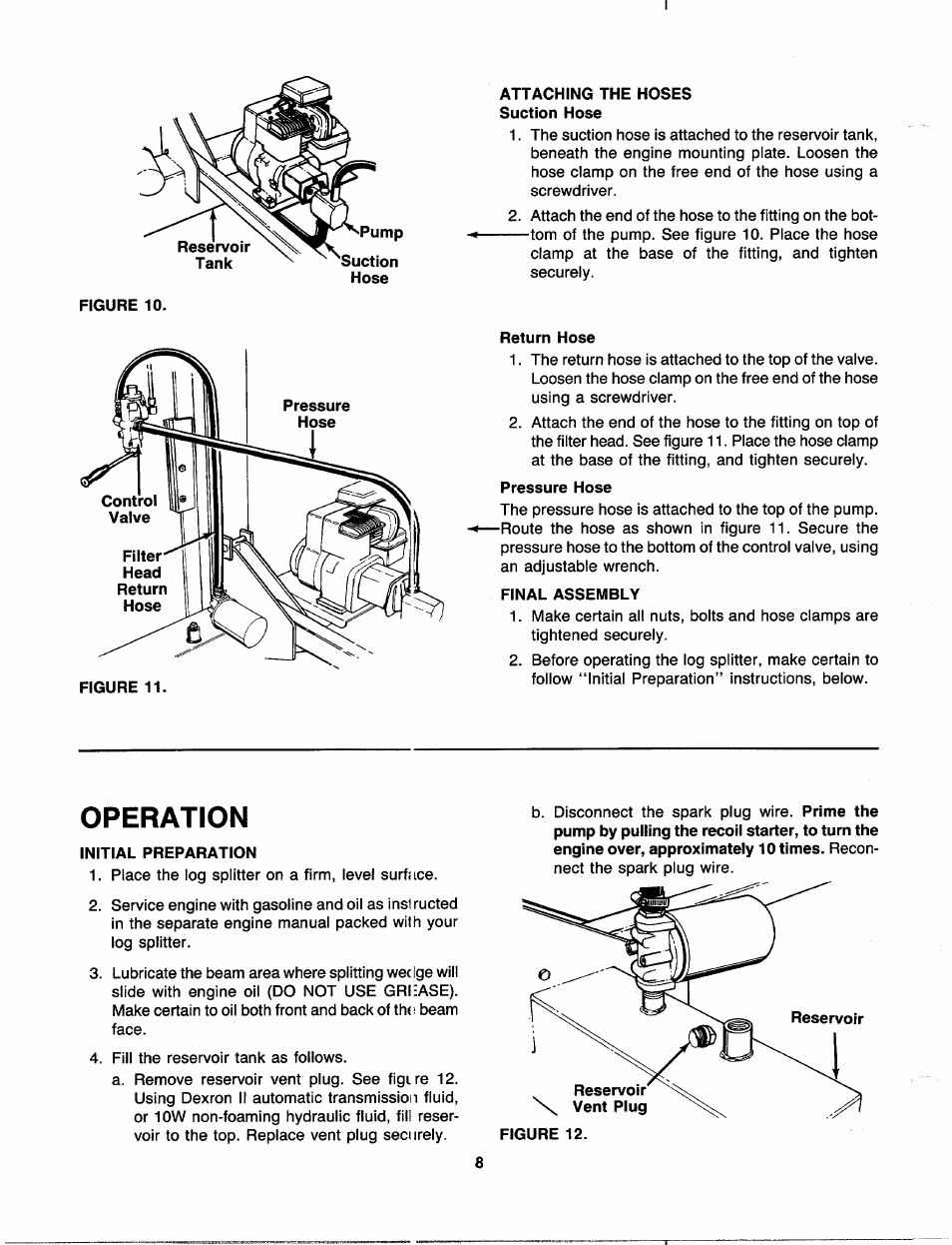Figure 10, Attaching the hoses suction hose, Return hose | Pressure hose, Final assembly, Operation, Initial preparation | MTD 241-622-000 User Manual | Page 8 / 20