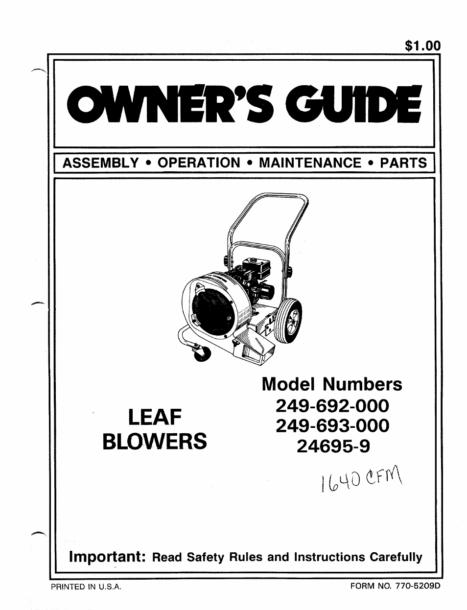 MTD 249-692-000 User Manual | 10 pages