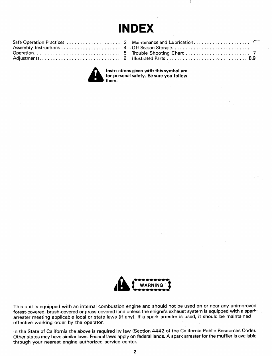 Index | MTD 249-692-000 User Manual | Page 2 / 10