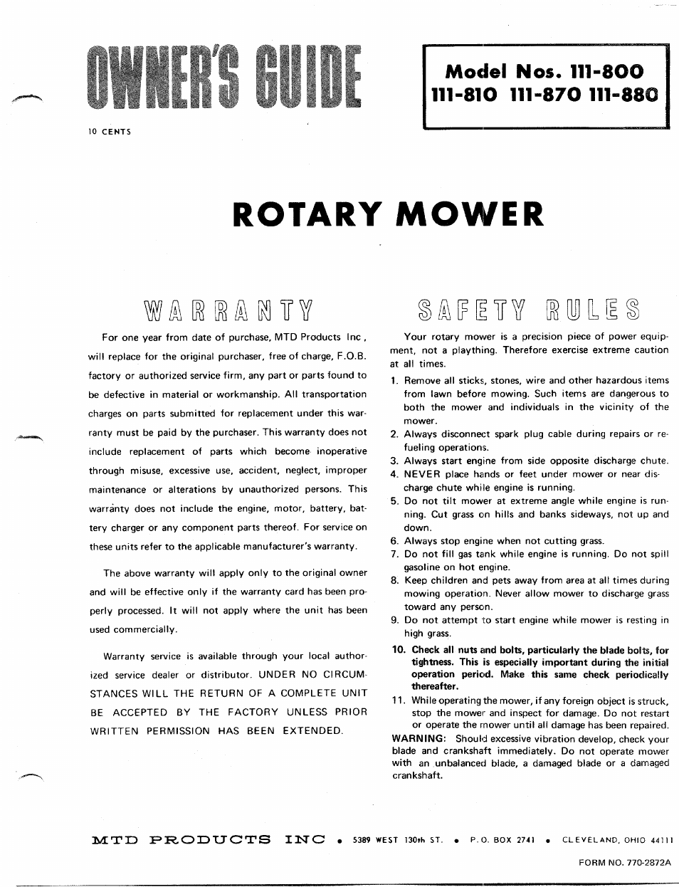 MTD 111-880 User Manual | 4 pages