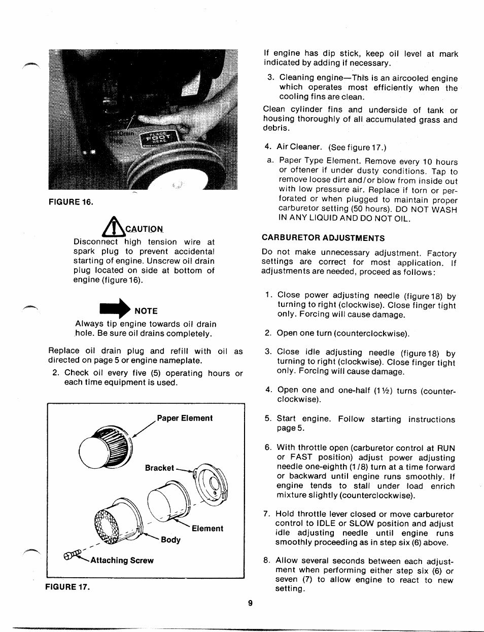 Note, Carburetor adjustments | MTD 248-650A User Manual | Page 9 / 15