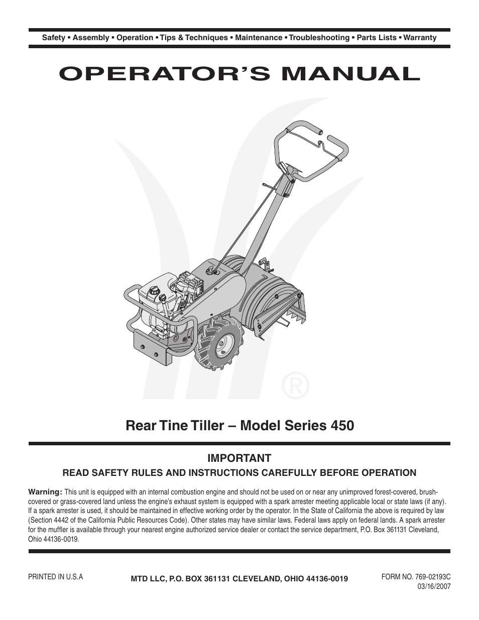 MTD 460 Series User Manual | 24 pages