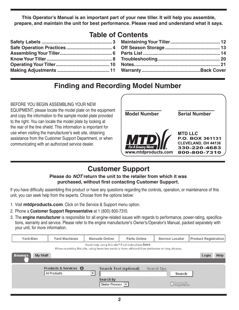 MTD 460 Series User Manual | Page 2 / 24