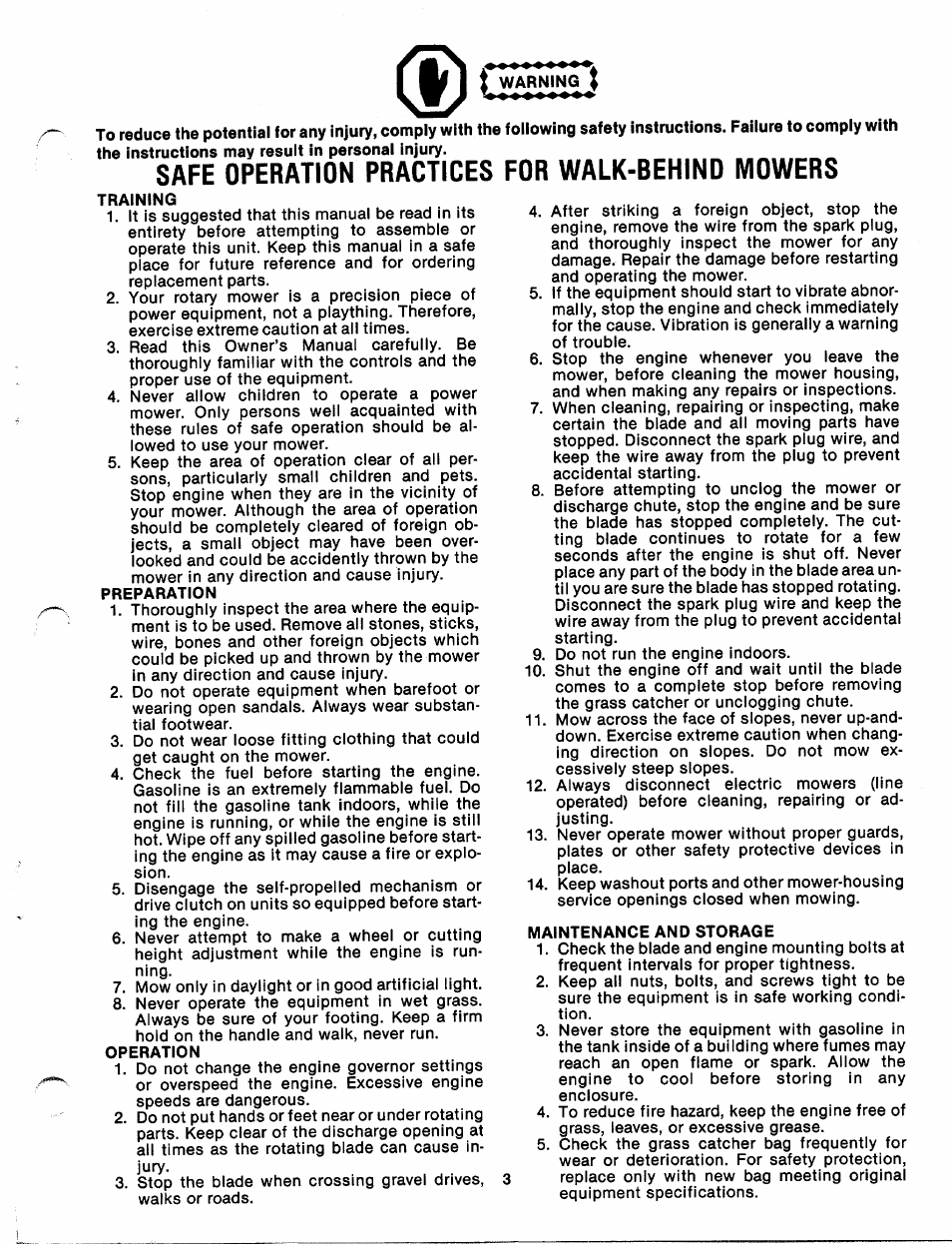 Safe operation practices for walk-behind mowers | MTD 110-111-300 User Manual | Page 3 / 15