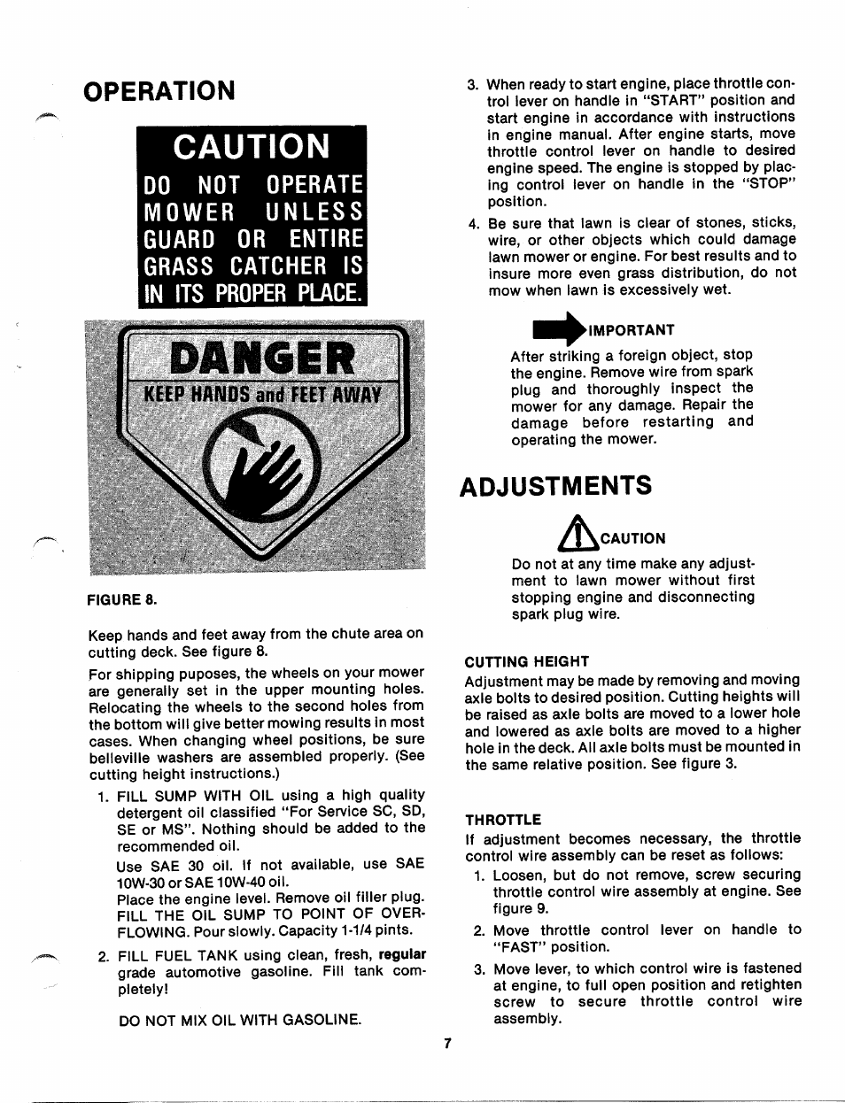 Operation, Caution, Adjustments | Pjliieer | MTD 110-111-300 User Manual | Page 7 / 15