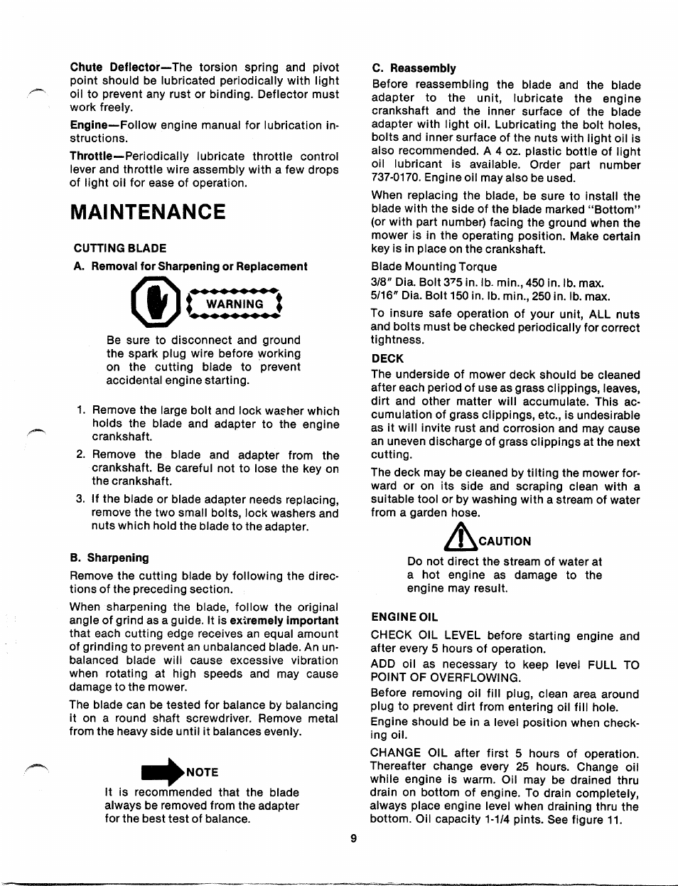 Maintenance | MTD 110-111-300 User Manual | Page 9 / 15