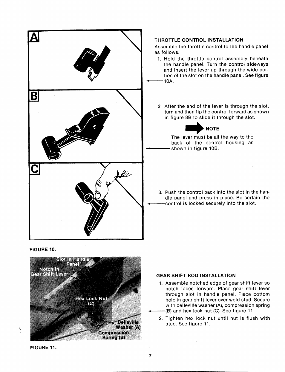 Throttle control installation, Gear shift rod installation | MTD 214-412-000 User Manual | Page 7 / 26