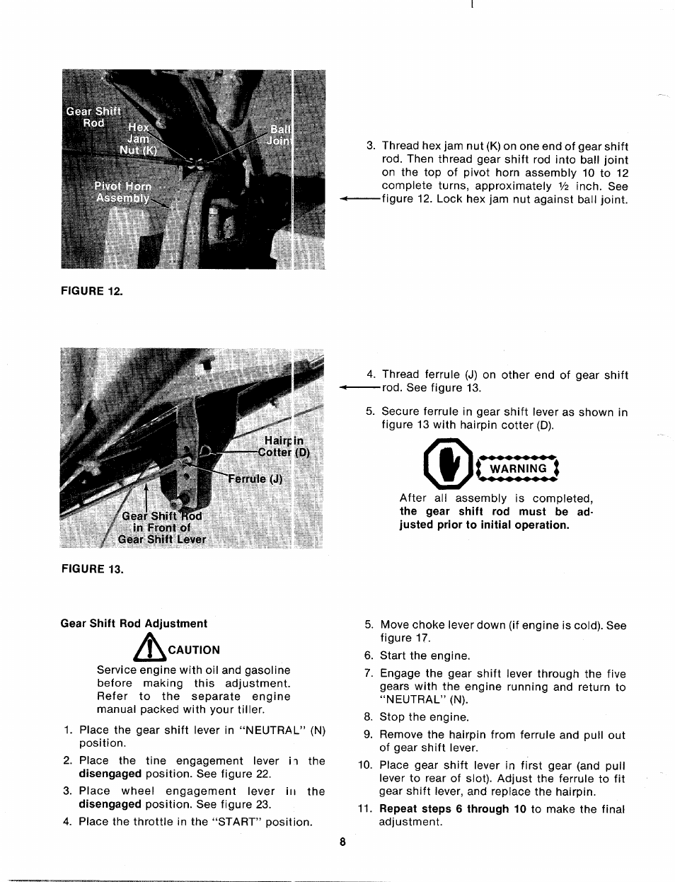 Gear shift rod adjustment, Caution | MTD 214-412-000 User Manual | Page 8 / 26