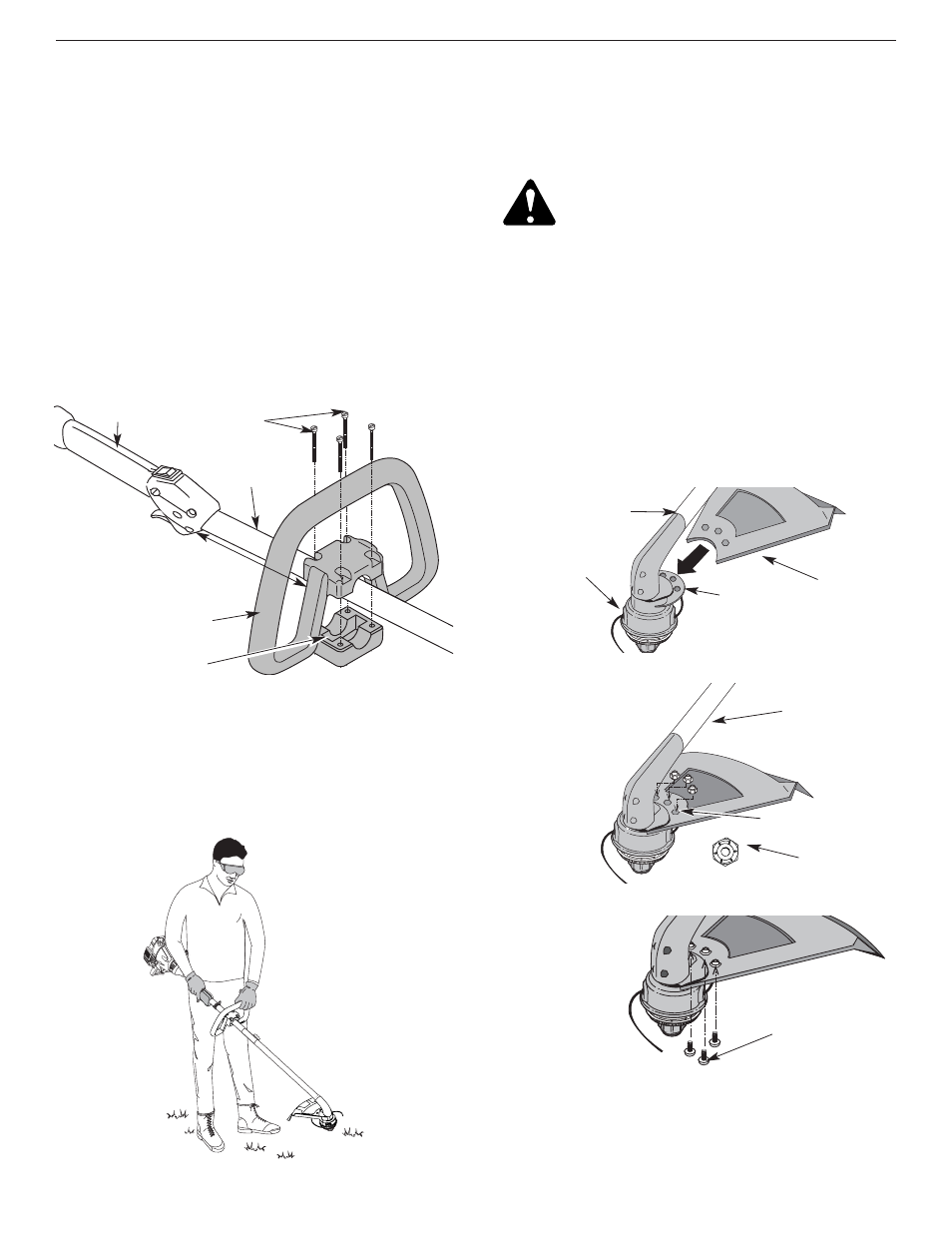 Sección 3: intrucciones de ensamble, Instalación y ajuste de la manija en d, Instalación del accesorio protector de corte | MTD YM75 User Manual | Page 51 / 70