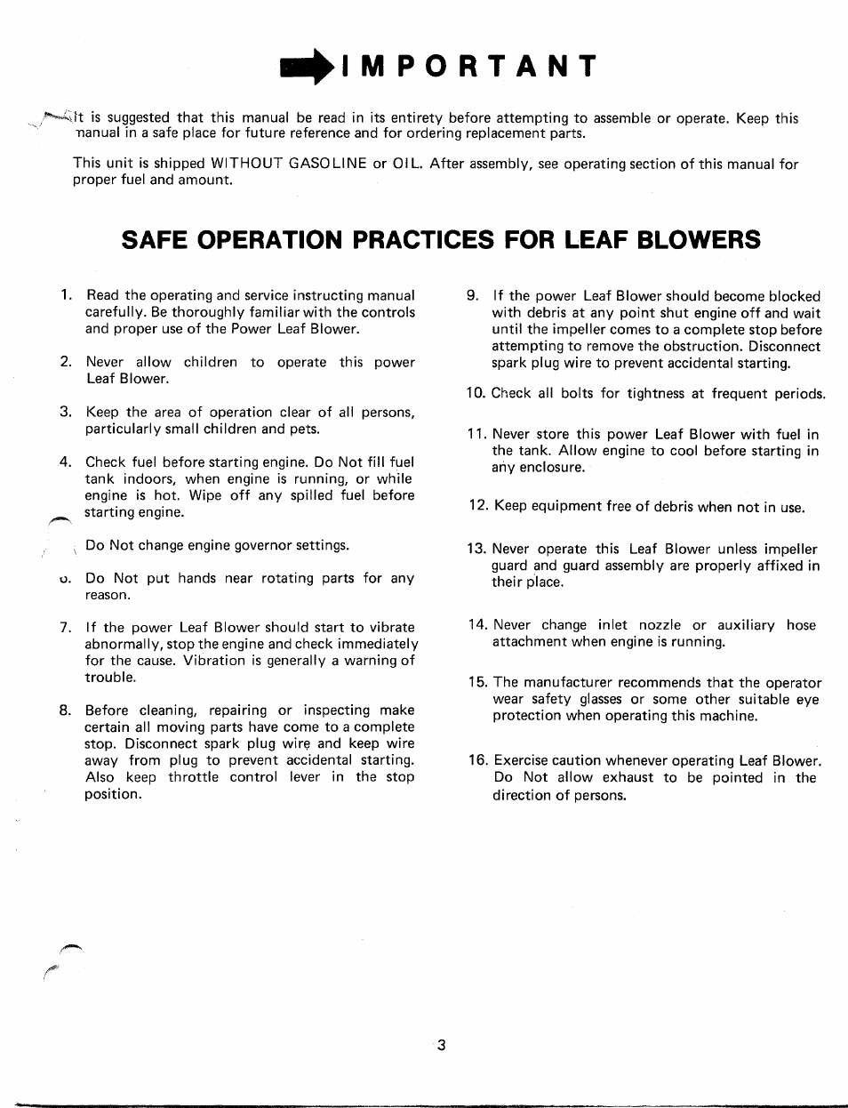 Safe operation practices for leaf blowers | MTD 241-688A User Manual | Page 3 / 10