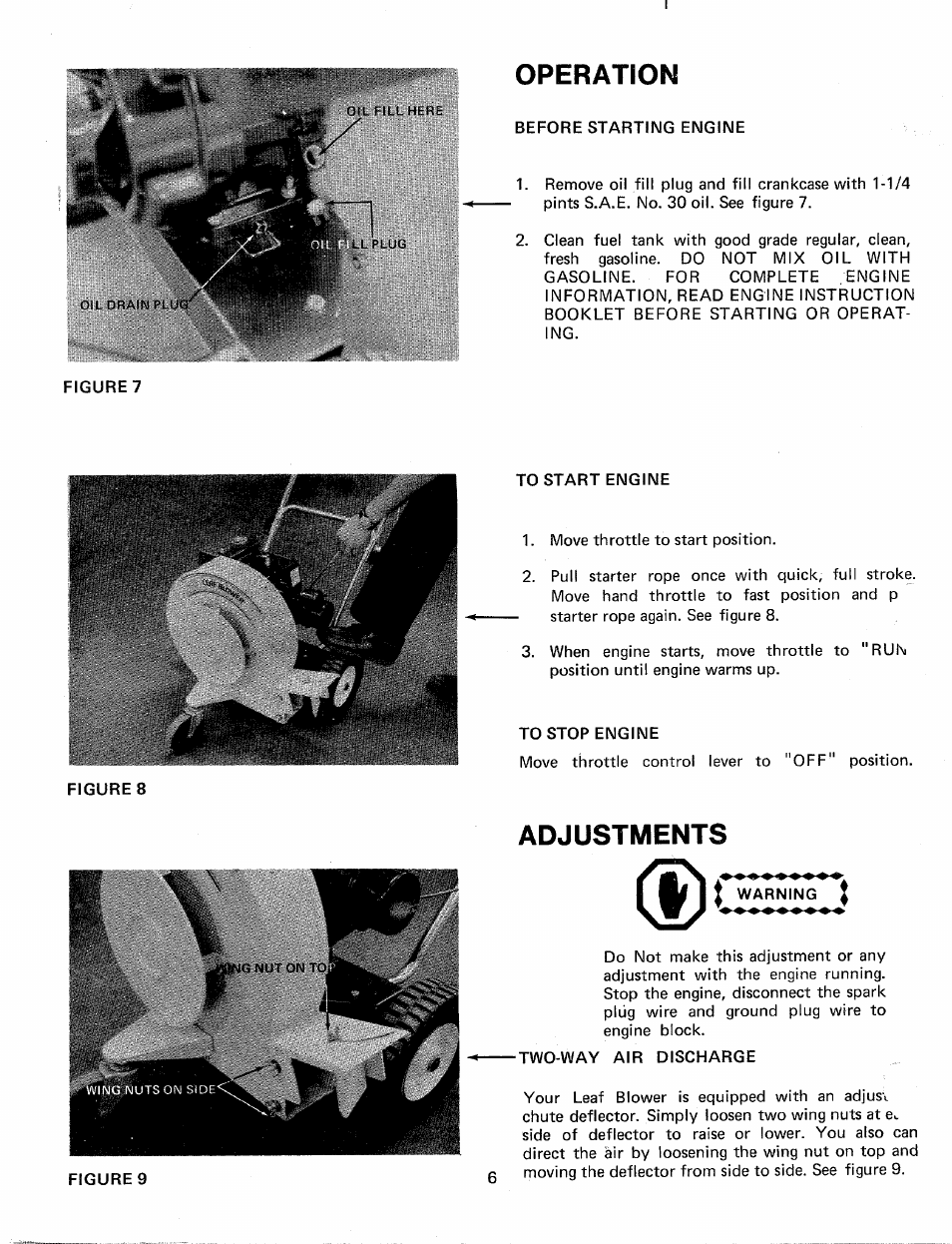 Operation, Adjustments, Warning | Operation adjustments | MTD 241-688A User Manual | Page 6 / 10