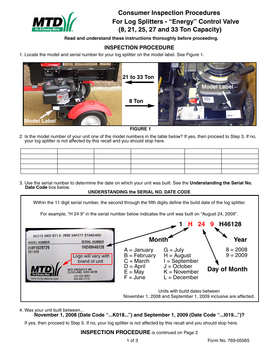 MTD 24AD598A010 User Manual | 3 pages