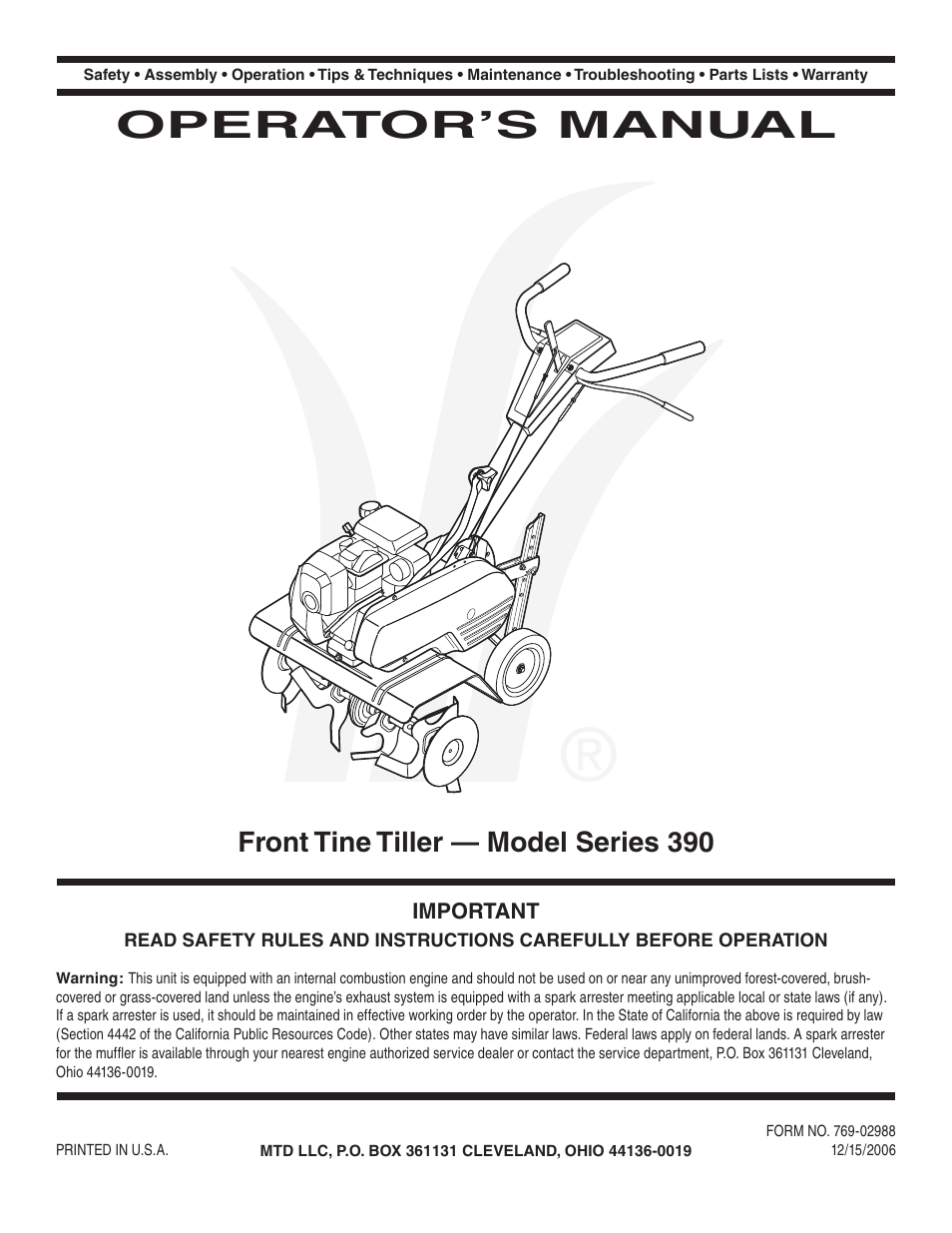 MTD 390 Series User Manual | 20 pages