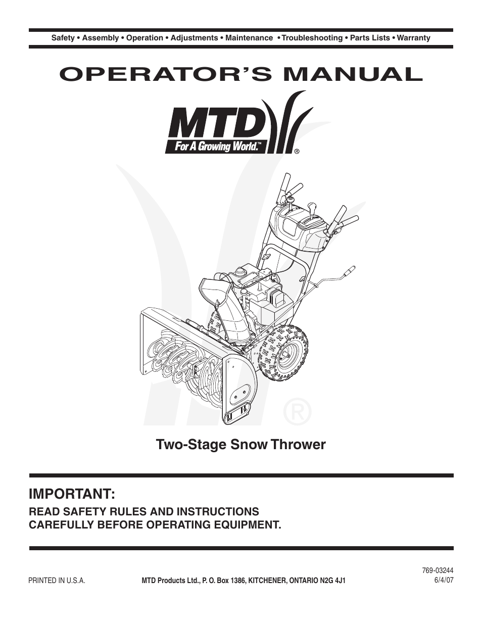MTD 769-03244 User Manual | 52 pages