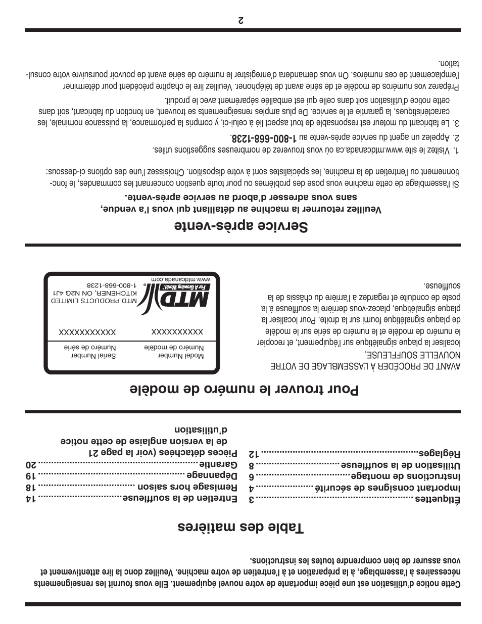 Service après-vente | MTD 769-03244 User Manual | Page 51 / 52