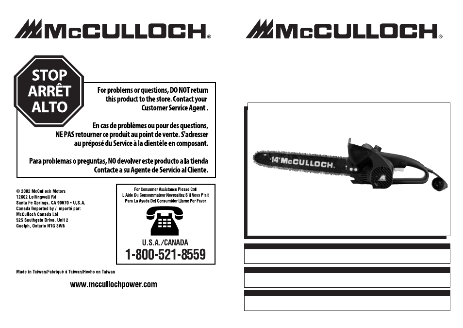 User manual, Manuel de utilisation, Manual del usuario | Electric chain saw, Tronçonneuses electriques, Sierras electricas de cadena | MTD MS1210 User Manual | Page 38 / 38