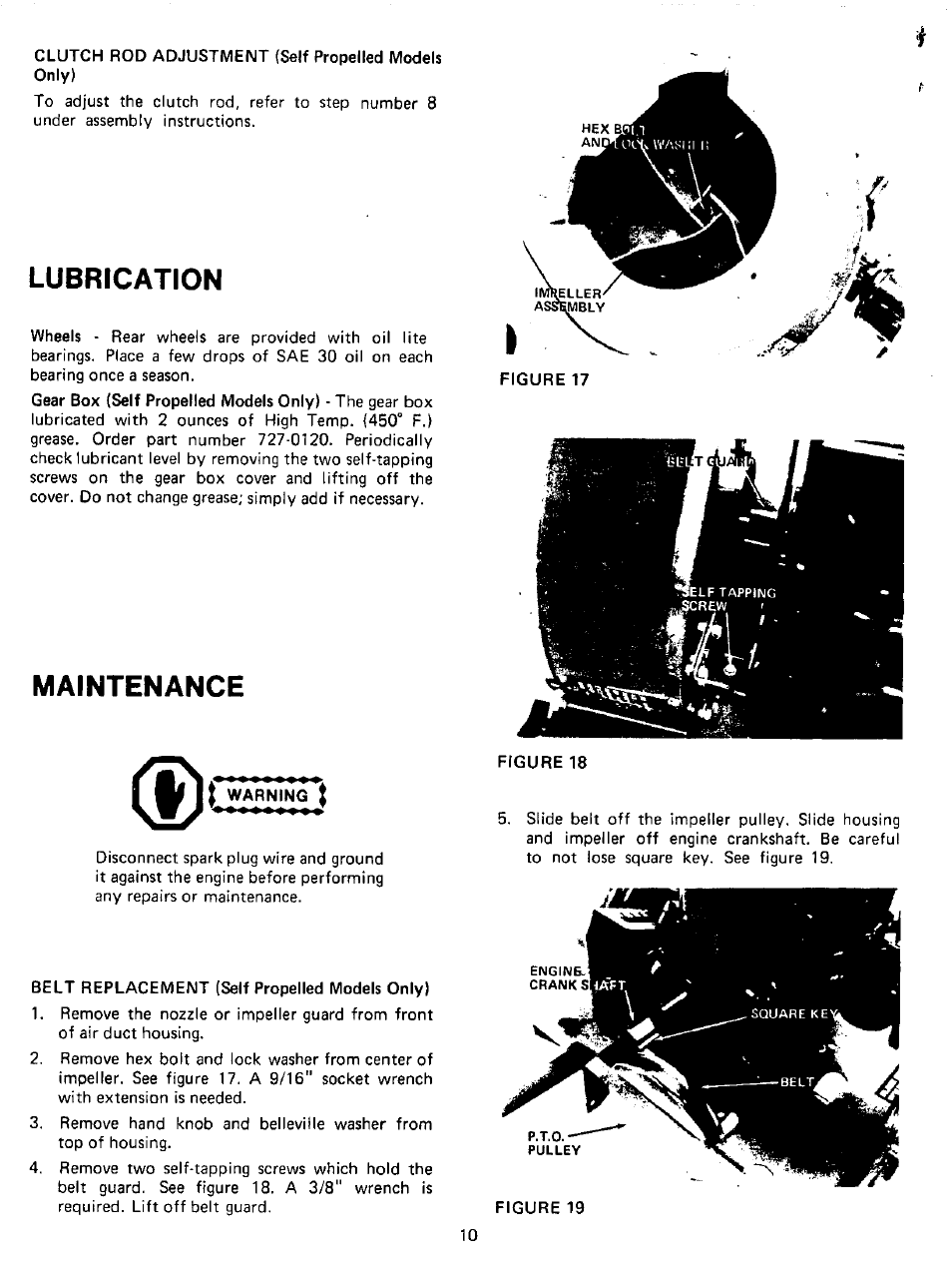 Lubrication, Maintenance, I warning t | MTD 243-689A User Manual | Page 10 / 16