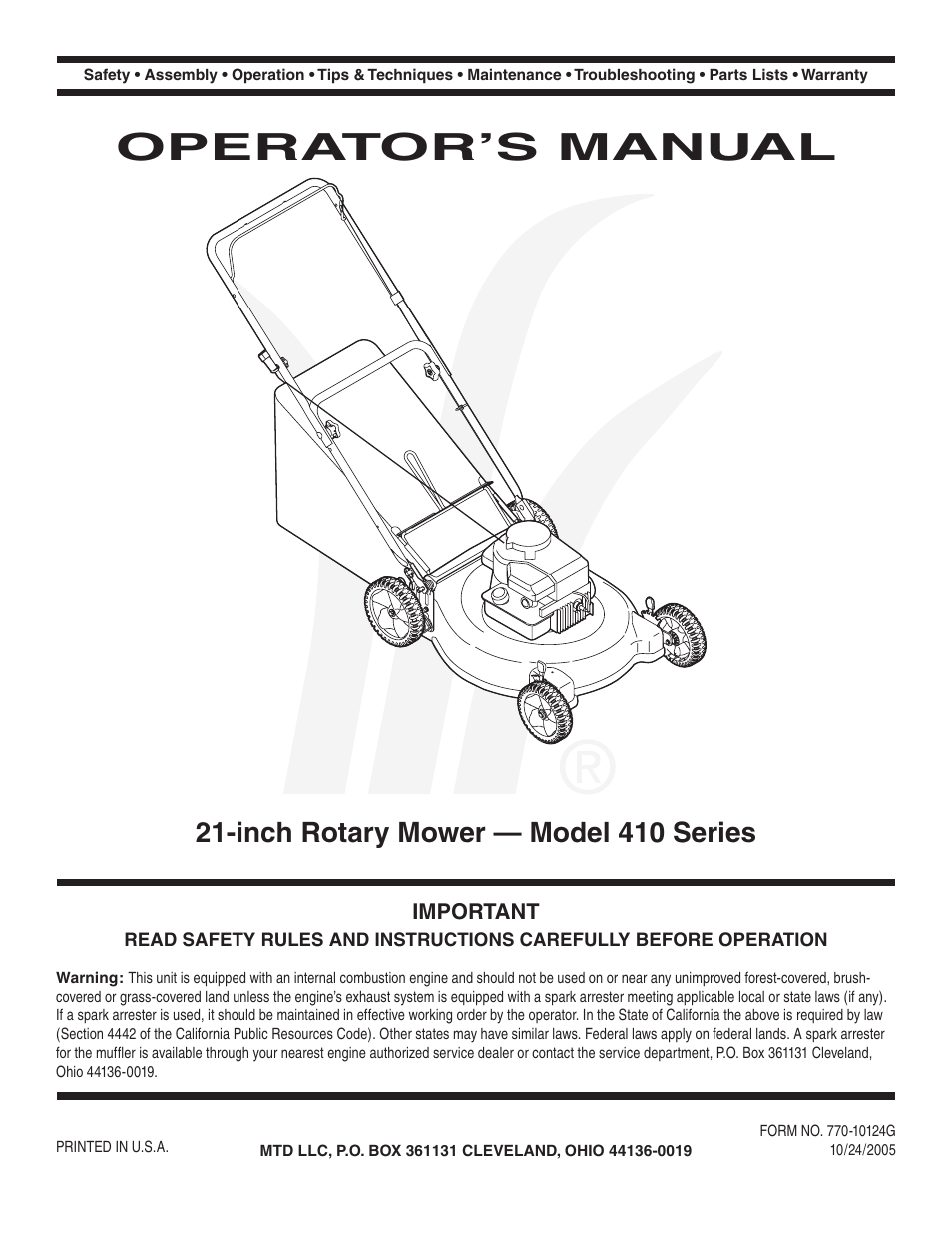 MTD 410 Series User Manual | 16 pages