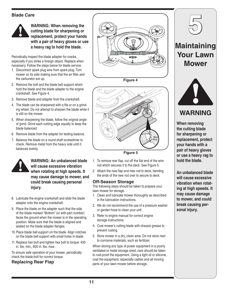 Maintaining your lawn mower, Warning | MTD 410 Series User Manual | Page 11 / 16