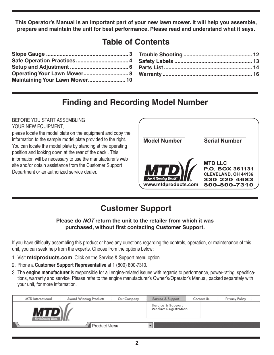 MTD 410 Series User Manual | Page 2 / 16