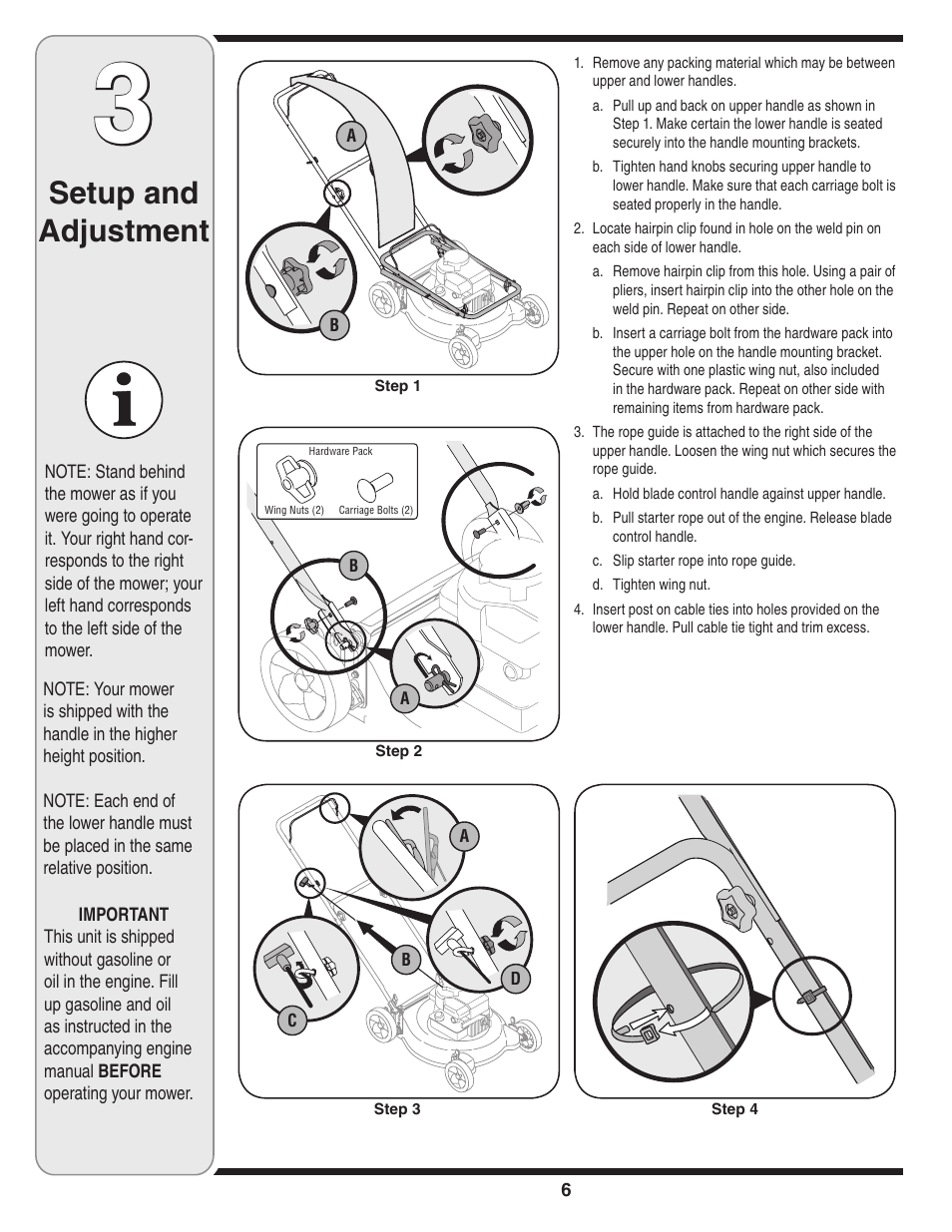 Setup and adjustment | MTD 410 Series User Manual | Page 6 / 16