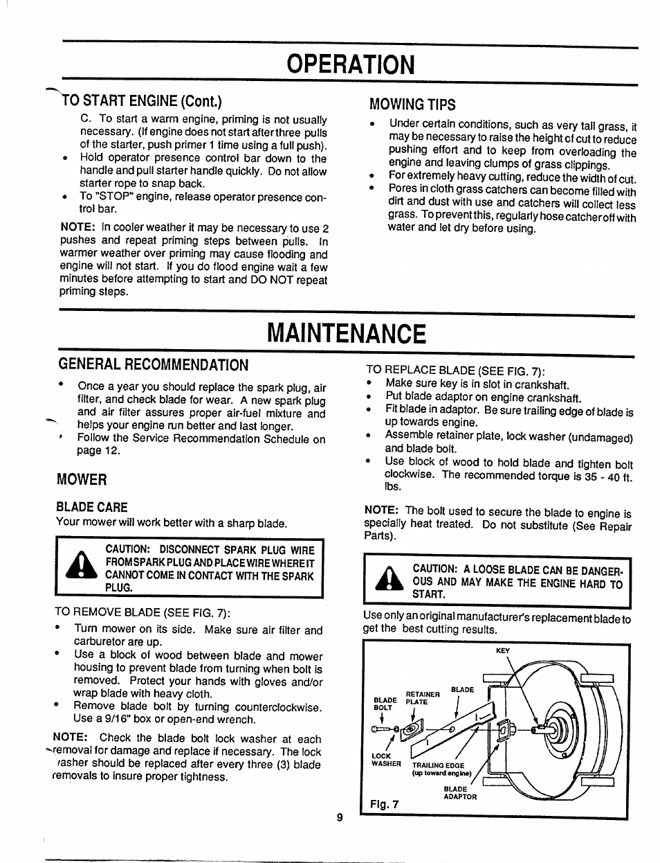 Maintenance, Operation | MTD 110-127R000 User Manual | Page 9 / 16