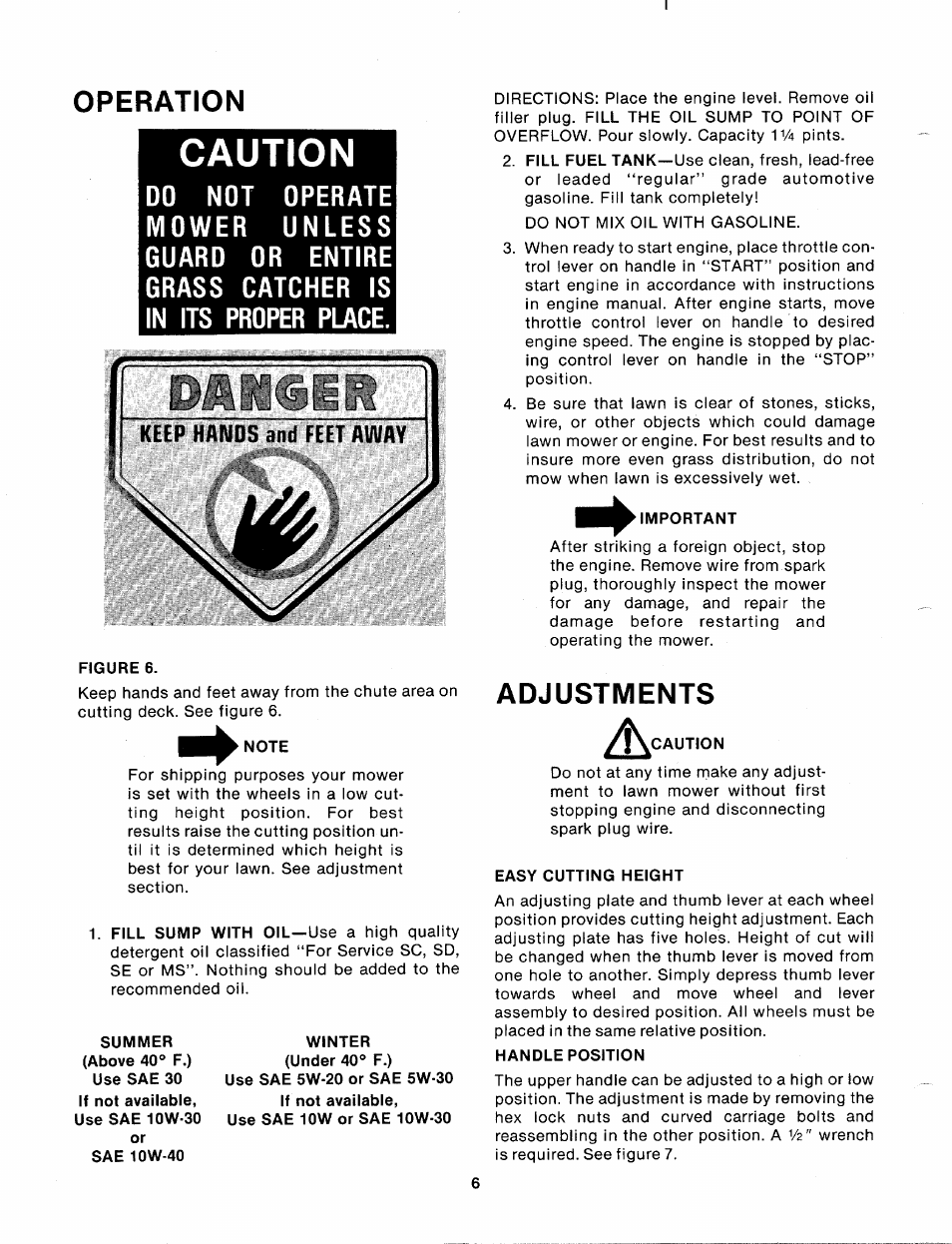 Operation, Caution, Adjustments a | MTD 110-072A User Manual | Page 6 / 14