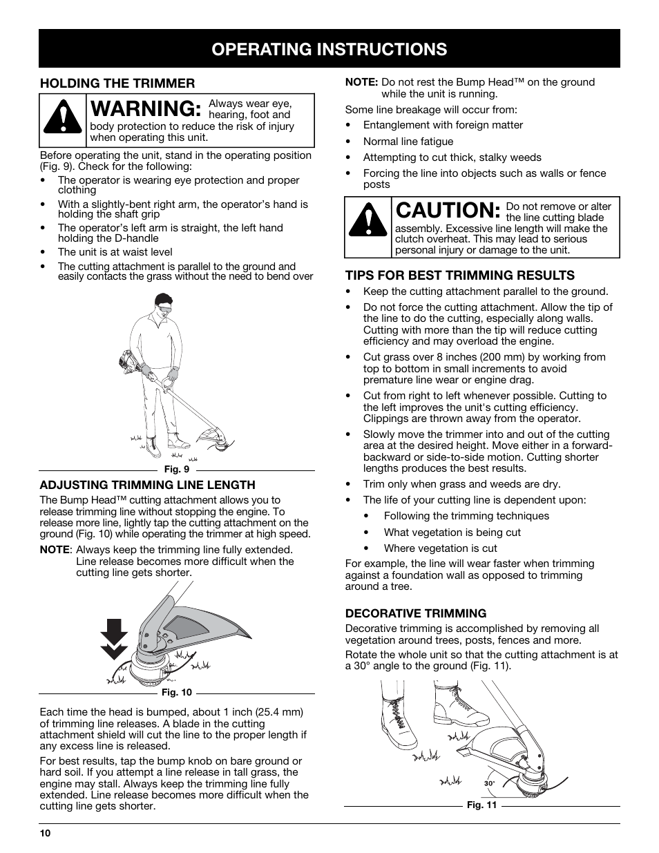 Caution, Warning, Operating instructions | MTD TB65SS User Manual | Page 10 / 64